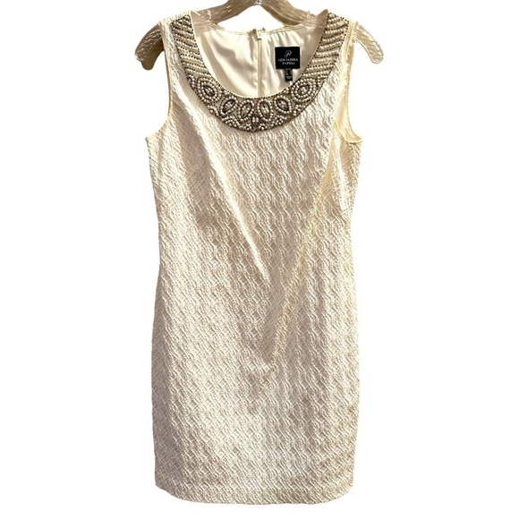 Adrianna Papell Sleeveless Cocktail Dress Beaded Neckline Cream Size 4 - Picture 1 of 7
